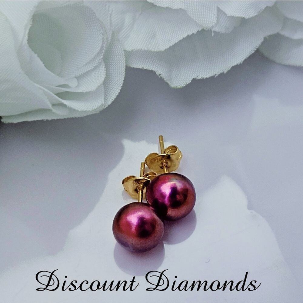 Natural Rose South Sea Pearl Stud (Post) Earrings 8/9 mm Solid 14K Yellow Gold - Picture 5 of 8